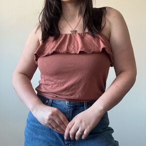 American Eagle Outfitters Rust Ruffle Tank Top